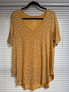 Women's Mustard Polka Dot V-Neck Top